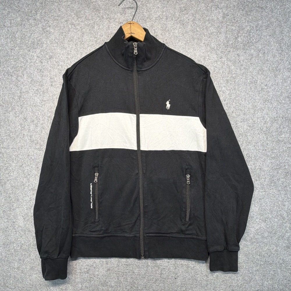 Polo Ralph Lauren Performance Jacket Mens Size Small Black White Zip Minimal